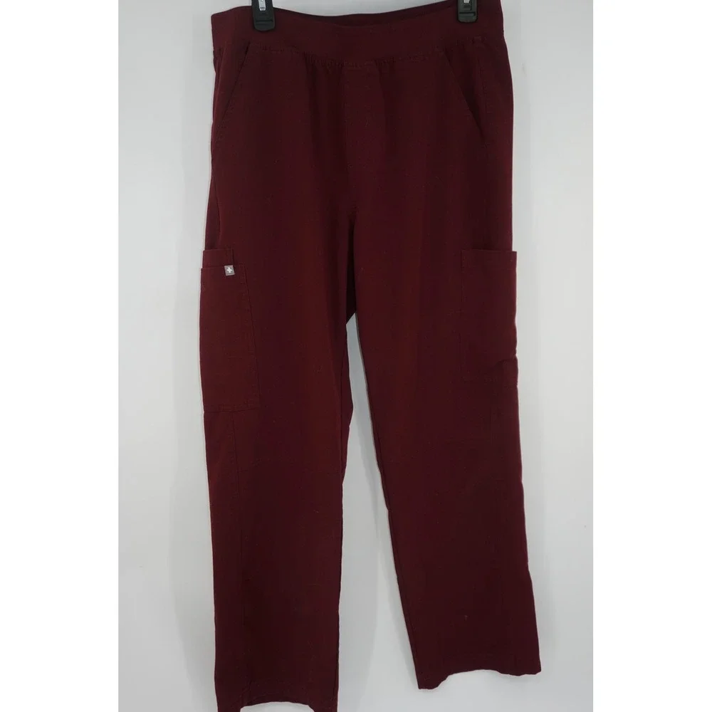 FIGS Technical Collection Pants Red Polyester Rayon Men's L Elastic Waist